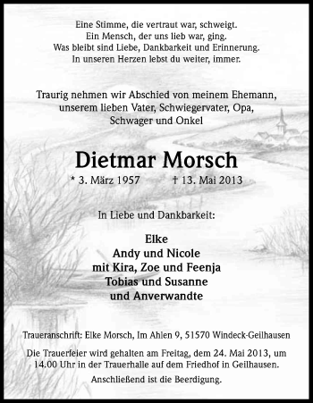 Anzeige von Dieter Morsch von Kölner Stadt-Anzeiger / Kölnische Rundschau / Express