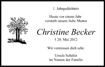 Anzeige von Christine Becker von Kölner Stadt-Anzeiger / Kölnische Rundschau / Express