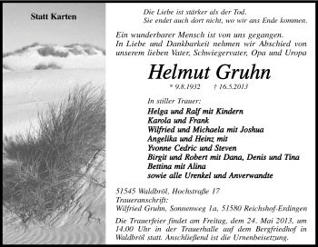 Anzeige von Helmut Gruhn von Kölner Stadt-Anzeiger / Kölnische Rundschau / Express