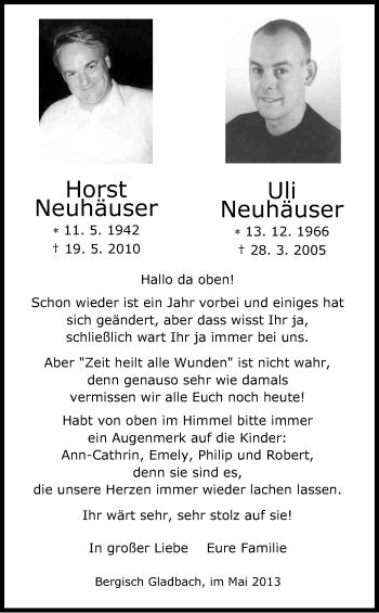 Anzeige von Horst Neuhäuser von Kölner Stadt-Anzeiger / Kölnische Rundschau / Express