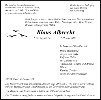 Anzeige von Klaus Albrecht von Kölner Stadt-Anzeiger / Kölnische Rundschau / Express