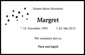 Anzeige von Margret Merkl von Kölner Stadt-Anzeiger / Kölnische Rundschau / Express