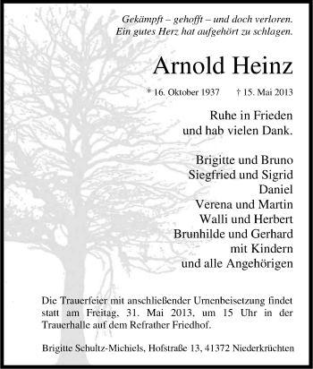 Anzeige von Arnold Heinz von Kölner Stadt-Anzeiger / Kölnische Rundschau / Express
