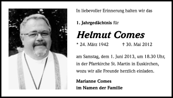 Anzeige von Helmut Comes von Kölner Stadt-Anzeiger / Kölnische Rundschau / Express