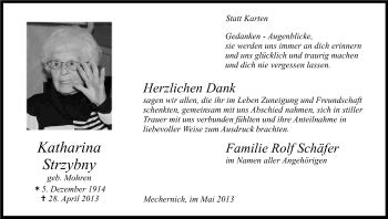 Anzeige von Katharina Strzybny von Kölner Stadt-Anzeiger / Kölnische Rundschau / Express