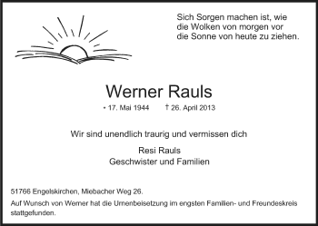 Anzeige von Werner Rauls von Kölner Stadt-Anzeiger / Kölnische Rundschau / Express