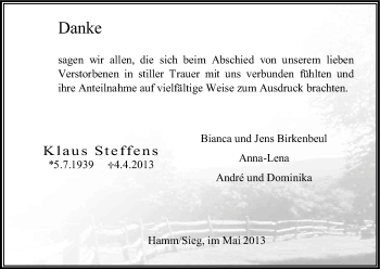 Anzeige von Klaus Steffens von Kölner Stadt-Anzeiger / Kölnische Rundschau / Express