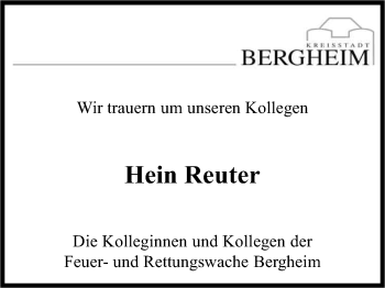 Anzeige von Hein Reuter von Kölner Stadt-Anzeiger / Kölnische Rundschau / Express
