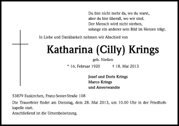 Anzeige von Katharina Krings von Kölner Stadt-Anzeiger / Kölnische Rundschau / Express