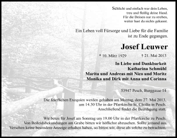 Anzeige von Josef Leuwer von Kölner Stadt-Anzeiger / Kölnische Rundschau / Express