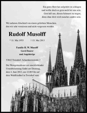 Anzeige von Rudolf Musolff von Kölner Stadt-Anzeiger / Kölnische Rundschau / Express