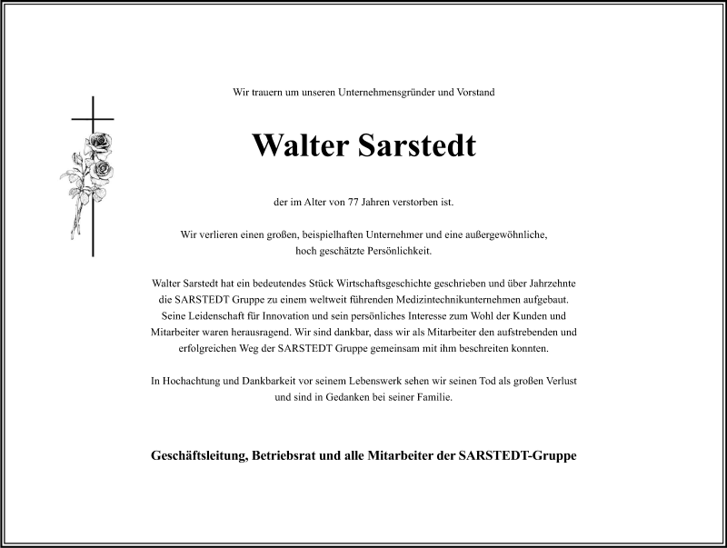  Traueranzeige für Walter Sarstedt vom 25.05.2013 aus Kölner Stadt-Anzeiger / Kölnische Rundschau / Express