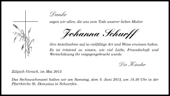 Anzeige von Johanna Schurff von Kölner Stadt-Anzeiger / Kölnische Rundschau / Express