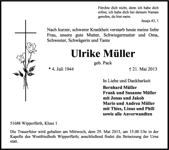 Anzeige von Ulrike Müller von Kölner Stadt-Anzeiger / Kölnische Rundschau / Express