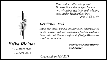 Anzeige von Erika Richter von Kölner Stadt-Anzeiger / Kölnische Rundschau / Express