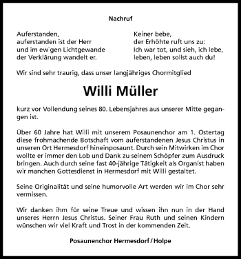 Anzeige von Willi Müller von Kölner Stadt-Anzeiger / Kölnische Rundschau / Express