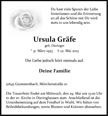 Anzeige von Ursula Gräfe von Kölner Stadt-Anzeiger / Kölnische Rundschau / Express