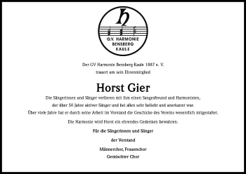 Anzeige von Horst Gier von Kölner Stadt-Anzeiger / Kölnische Rundschau / Express