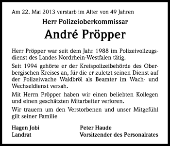 Anzeige von Andre Pröpper von Kölner Stadt-Anzeiger / Kölnische Rundschau / Express