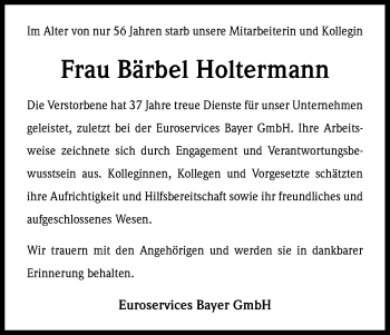 Anzeige von Bärbel Holtermann von Kölner Stadt-Anzeiger / Kölnische Rundschau / Express