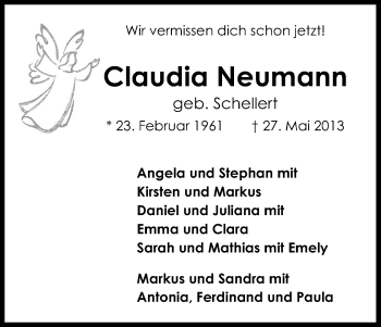 Anzeige von Claudia Neumann von Kölner Stadt-Anzeiger / Kölnische Rundschau / Express