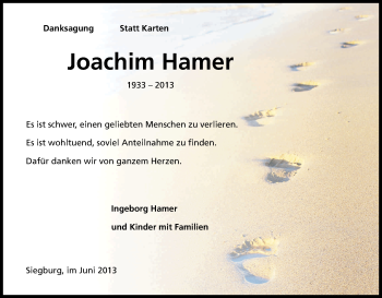 Anzeige von Joachim Hamer von Kölner Stadt-Anzeiger / Kölnische Rundschau / Express