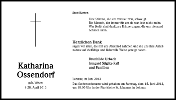 Anzeige von Katharina Ossendorf von Kölner Stadt-Anzeiger / Kölnische Rundschau / Express