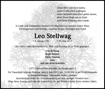 Anzeige von Leo Stellwag von Kölner Stadt-Anzeiger / Kölnische Rundschau / Express