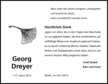 Anzeige von Georg Dreyer von Kölner Stadt-Anzeiger / Kölnische Rundschau / Express