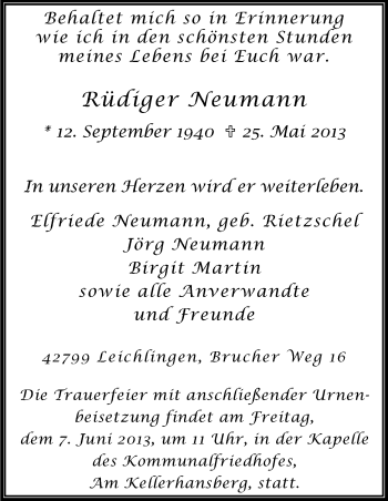 Anzeige von Rüdiger Neumann von Kölner Stadt-Anzeiger / Kölnische Rundschau / Express