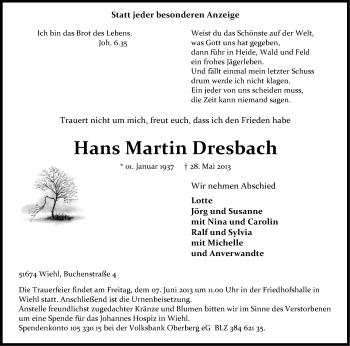 Anzeige von Hans Martin Dresbach von Kölner Stadt-Anzeiger / Kölnische Rundschau / Express