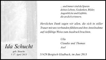 Anzeige von Ida Schucht von Kölner Stadt-Anzeiger / Kölnische Rundschau / Express