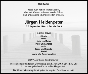 Anzeige von Jürgen Heidenpeter von Kölner Stadt-Anzeiger / Kölnische Rundschau / Express