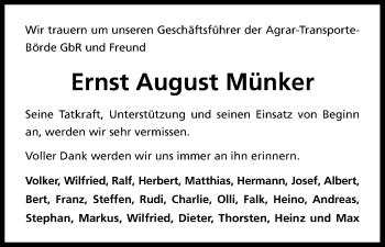 Anzeige von Ernst August Münker von Kölner Stadt-Anzeiger / Kölnische Rundschau / Express