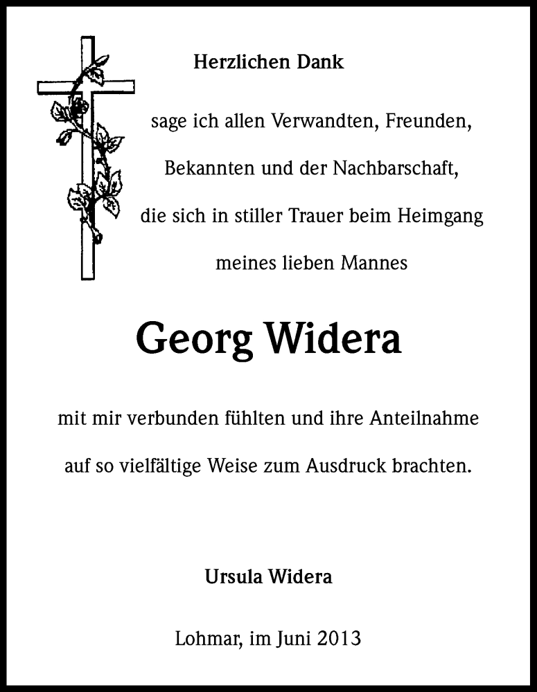  Traueranzeige für Georg Widera vom 08.06.2013 aus Kölner Stadt-Anzeiger / Kölnische Rundschau / Express