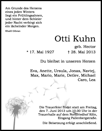 Anzeige von Otti Kuhn von Kölner Stadt-Anzeiger / Kölnische Rundschau / Express