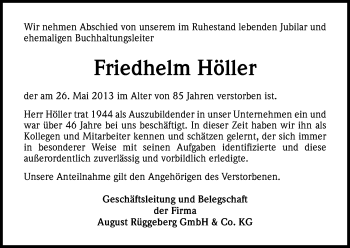 Anzeige von Friedhelm Höller von Kölner Stadt-Anzeiger / Kölnische Rundschau / Express