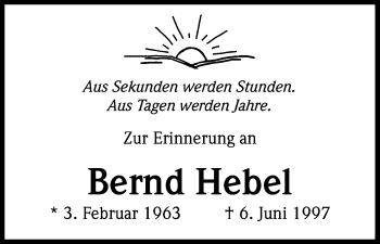 Anzeige von Bernd Hebel von Kölner Stadt-Anzeiger / Kölnische Rundschau / Express