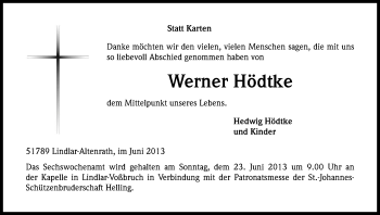 Anzeige von Werner Hödtke von Kölner Stadt-Anzeiger / Kölnische Rundschau / Express