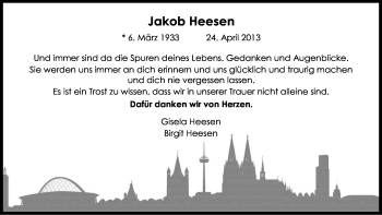 Anzeige von Jakob Heesen von Kölner Stadt-Anzeiger / Kölnische Rundschau / Express
