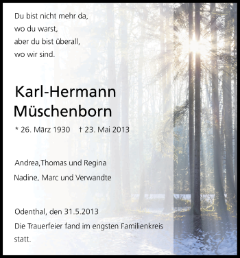 Anzeige von Karl-Hermann Müschenborn von Kölner Stadt-Anzeiger / Kölnische Rundschau / Express