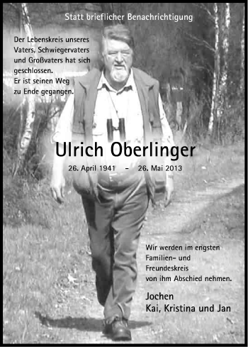 Anzeige von Ulrich Oberlinger von Kölner Stadt-Anzeiger / Kölnische Rundschau / Express
