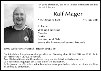 Anzeige von Ralf Mager von Kölner Stadt-Anzeiger / Kölnische Rundschau / Express