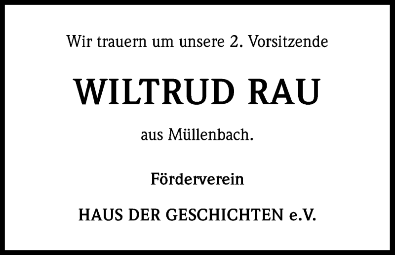  Traueranzeige für Wiltrud Rau vom 06.06.2013 aus Kölner Stadt-Anzeiger / Kölnische Rundschau / Express