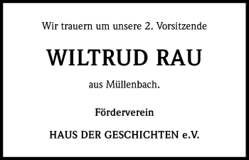 Anzeige von Wiltrud Rau von Kölner Stadt-Anzeiger / Kölnische Rundschau / Express