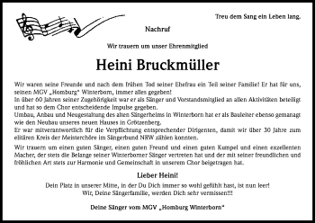 Anzeige von Heini Bruckmüller von Kölner Stadt-Anzeiger / Kölnische Rundschau / Express