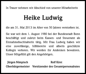Anzeige von Heike Ludwig von Kölner Stadt-Anzeiger / Kölnische Rundschau / Express