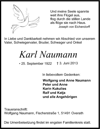 Anzeige von Karl Naumann von Kölner Stadt-Anzeiger / Kölnische Rundschau / Express