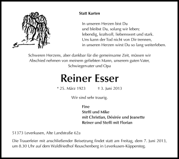 Anzeige von Reiner Esser von Kölner Stadt-Anzeiger / Kölnische Rundschau / Express