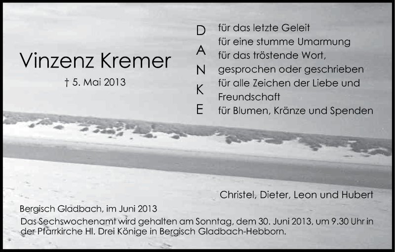  Traueranzeige für Vinzenz Kremer vom 08.06.2013 aus Kölner Stadt-Anzeiger / Kölnische Rundschau / Express